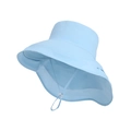 Light blue wide brim sun hat for women with adjustable chin strap and stitched visor - Blue