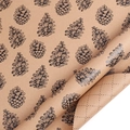Brown kraft gift wrap paper featuring black pine cone patterns and grid cutting lines - Grid Back Pine Cone / 10M