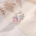 S925 silver hoop earring with pink star gemstone and blue heart stone detail - Pink Star + Blue Heart (Single Piece) (A728-2)