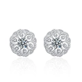 Elegant 925 sterling silver flower stud earrings with sparkling round cubic zirconia - 925 Silver / 50 Points Moissanite (White Gold Color)