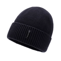 Bonnet en tricot noir classique avec étiquette NY&JA, doublé polaire pour l'hiver - Taille unique / Bleu marine