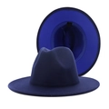 Classic two-tone wool felt fedora hat with wide brim in navy blue and royal blue - M (56-58cm) / Navy Outer Blue Inner