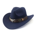 Dark blue wool felt cowboy hat with leather band and silver longhorn bull relief - M(56-58cm) / Navy Blue (Bull Head)