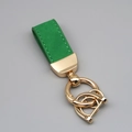 Green suede leather keychain with gold metal buckle and ring for car keys - Short Style / Green Gold