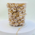 Perline di cristallo rosa con catena dorata su rocchetto per creazione gioielli - Oro e Rosa