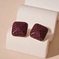 Pendientes cuadrados de cuero sintético morado vintage con borde dorado - Morado (131#)