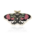 Exquisite goth moth enamel pin featuring pink roses and celestial crescent moon symbols - DB007-A (Vintage Rose Moth)
