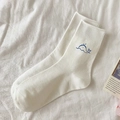 White cotton crew socks featuring minimalist blue whale embroidery and ribbed cuffs - White - Blue Whale