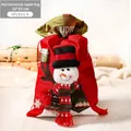 Red Christmas drawstring gift bag with plush snowman doll and knit scarf, 33x55 cm size - Snowman Gift Bag (Large)