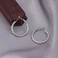 Silver twisted hoop earrings with spiral texture on elegant velvet background - E-045---Platinum