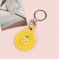 Yellow leather AirTag key chain with 3D pineapple charm and silver metal keyring - Snap Button Style - Dotted Pineapple