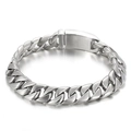 Bracciale da uomo a catena curb in acciaio inossidabile argento con chiusura quadrata - Stile Acciaio Spazzolato (KB32042-D)