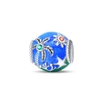 Blue-green gradient enamel charm bead in 925 silver with palm tree and starfish motifs - Ocean Vacation - Undersea Starry Sky Bead