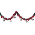 2m Green Christmas garland with white tips, red bows and silver ornaments - Dark Green White Edge + 6 Silver Balls + 12 Red Bows