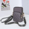 Dark grey nylon crossbody phone bag with quilted stitching and three zipper layers - Gray