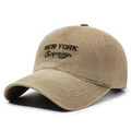 Khaki vintage washed cotton baseball cap with New York Campaign black embroidery - Adjustable / Deep Beige