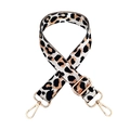 Detail of leopard print wide strap with gold-tone metal buckles and adjustable slider - Silver Clasp / White Khaki