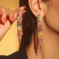 Luxurious multi-color gradient rhinestone long tassel earrings with sparkling crystals - 3D Style / Gradient Multicolor