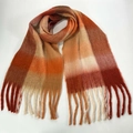 Thick warm scarf featuring orange and beige gradient plaid pattern and long tassels - 23# (Orange Beige Red Brown Gradient Plaid)