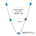 Collar de acero inoxidable plateado con cinco piedras de circón azul rectangulares - Acero con circonita azul