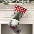 Grey 20-inch Christmas stocking featuring a green gnome doll and red polka dot cuff - Style C (Grey Body/Red Cuff/Gnome)