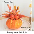Künstliche Kürbis-Deko mit Granatapfel und Herbstlaub, Höhe 15 cm, Breite 12 cm - Granatapfel-Stil Kürbis-Deko / 15CM