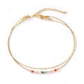 Double-layered gold chain bracelet with colorful beads and adjustable lobster clasp closure - Gold Double Chain Colorful Beads / Multicolor