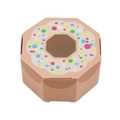 Octagonal light brown candy box with doughnut print and clear window for wedding favors - Champagne