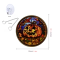 Halloween pumpkin window decor detail with suction hook, metal chain and 30cm size info - Pumpkin Suncatcher (Large)