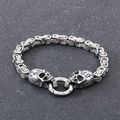 Bracciale a catena bizantina con teschio in stile punk con finitura argento antico - Color Acciaio / 19cm