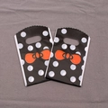 Mini black plastic gift bags with white polka dots and orange bow design, 9x15cm size - No. 87 (Black Polka Dot Bow)