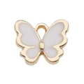 White enamel butterfly charm with gold metal frame for DIY jewelry making - Butterfly 13x10.5mm
