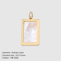 Rectangular 14K gold-plated stainless steel pendant with white shell inlay, size 22.5x15mm - Gold+White