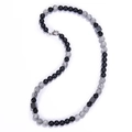 Detailed view of 8mm tiger eye stone beads and black magnetic cubes with lobster clasp - Map Stone Necklace