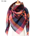 Thick colorful plaid cashmere-like scarf with long tassels in orange and purple - 140x140cm / 23# Rose Red Plaid