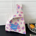 Borsa tote in maglia bianco crema con motivi leopardati a cuore rosa e blu - Pois Colorati Beige