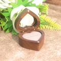 Heart-shaped black walnut wood ring box with velvet lining and floral background - Heart Window / Walnut (Grey Single Slot)