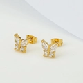 Elegant gold butterfly stud earrings with sparkling clear zircon crystals on white background - Butterfly Bow (E0022) / Gold
