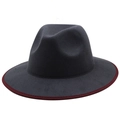 Chapeau fedora en laine gris foncé avec bordure bordeaux et couronne pincée élégante - Gris avec bordure noire