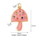 Pink enamel mushroom pendant with colorful rhinestones in golden copper plating - L244713-Pink Enamel Mushroom