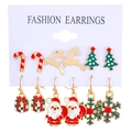 6er-Set Weihnachts-Ohrringe mit Emaille-Rentier, Weihnachtsbaum und Zuckerstange - KC Gold (Stil 6)