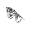 Detail of silver dragon skull armor ring featuring movable joints and red ruby eyes - Type D-Skull Armor Articulated Ring