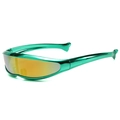 Occhiali da sole Y2K futuristici con montatura verde brillante e lenti arancioni - Verde