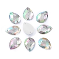 Pear shape AB Aurora acrylic sewing crystals with silver flat back settings for DIY - 13x18mm AB Aurora 50pcs/Pack