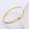 Bracciale a doppia fila in acciaio inossidabile dorato con zircone ovale e cristalli - Oro