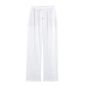 Women's white linen blend wide-leg casual pants with drawstring waist for summer - White