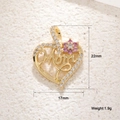 Detailed view of heart-shaped Mom pendant with pink zircons and size specifications - Floral Mom