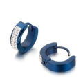 Blue plated stainless steel hoop earrings with double row of pavé set white crystals - Blue Double Row Zircon Hoop Style (KE81279-KC)