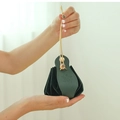 Dark green velvet wedding favor bag with leather flap and gold metal fastener - Small / Dark Green