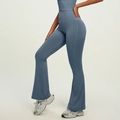 Dames flare yoga broek met hoge taille in stofblauw gemaakt van ademende stretchstof - S / Grijsblauw